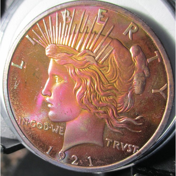 Peace Dollar Rainbow Toned 1 Ounce Copper Round, STUNNING!!! - Picture 1 of 4